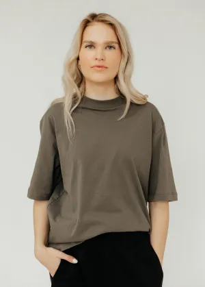 Tibi T-shirt Program Mock Neck Unisex T in Dune