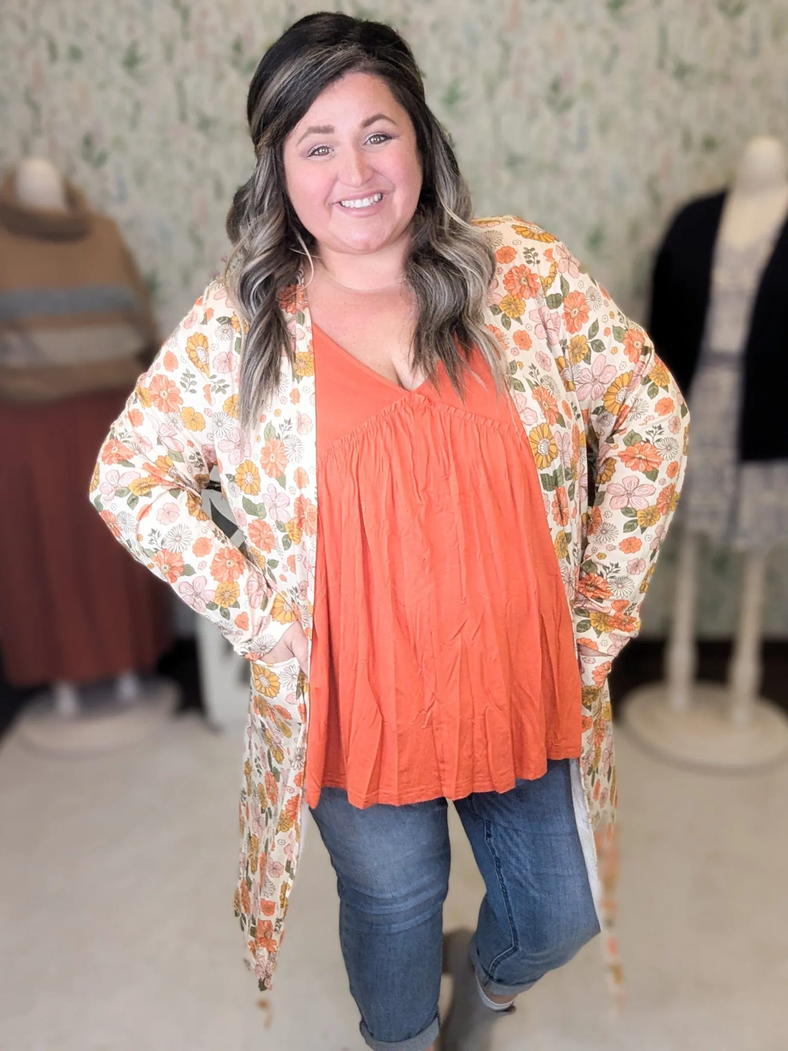 Tinley Luxe Tissue Weight Cardigan w/Pockets in Florals