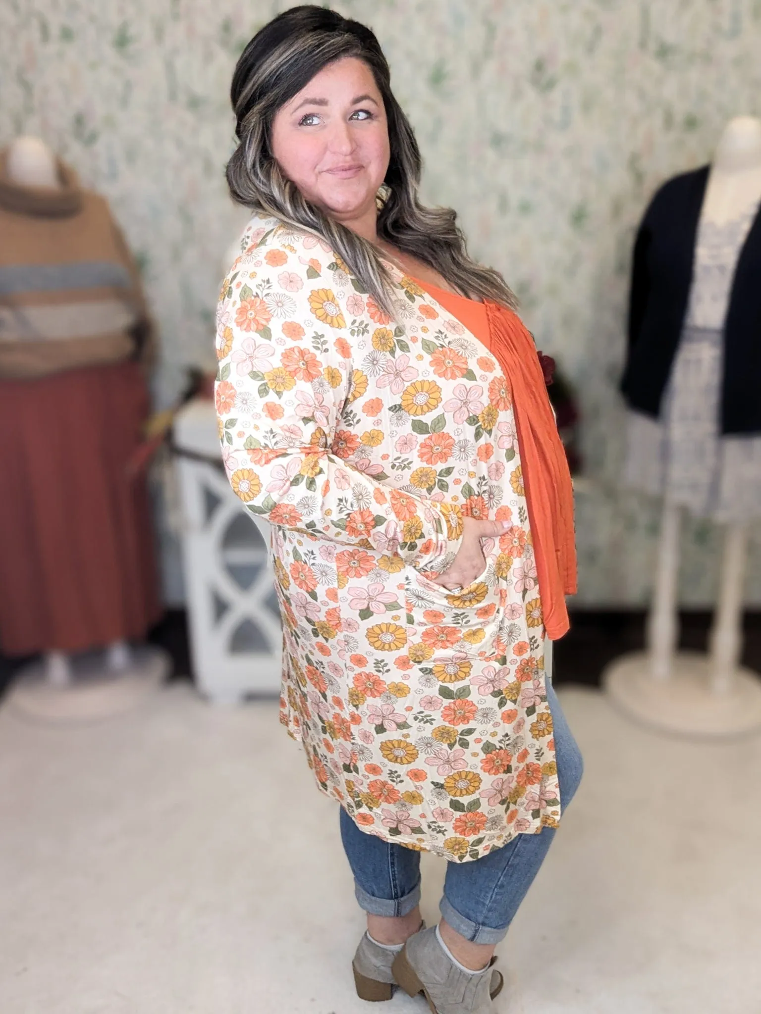 Tinley Luxe Tissue Weight Cardigan w/Pockets in Florals