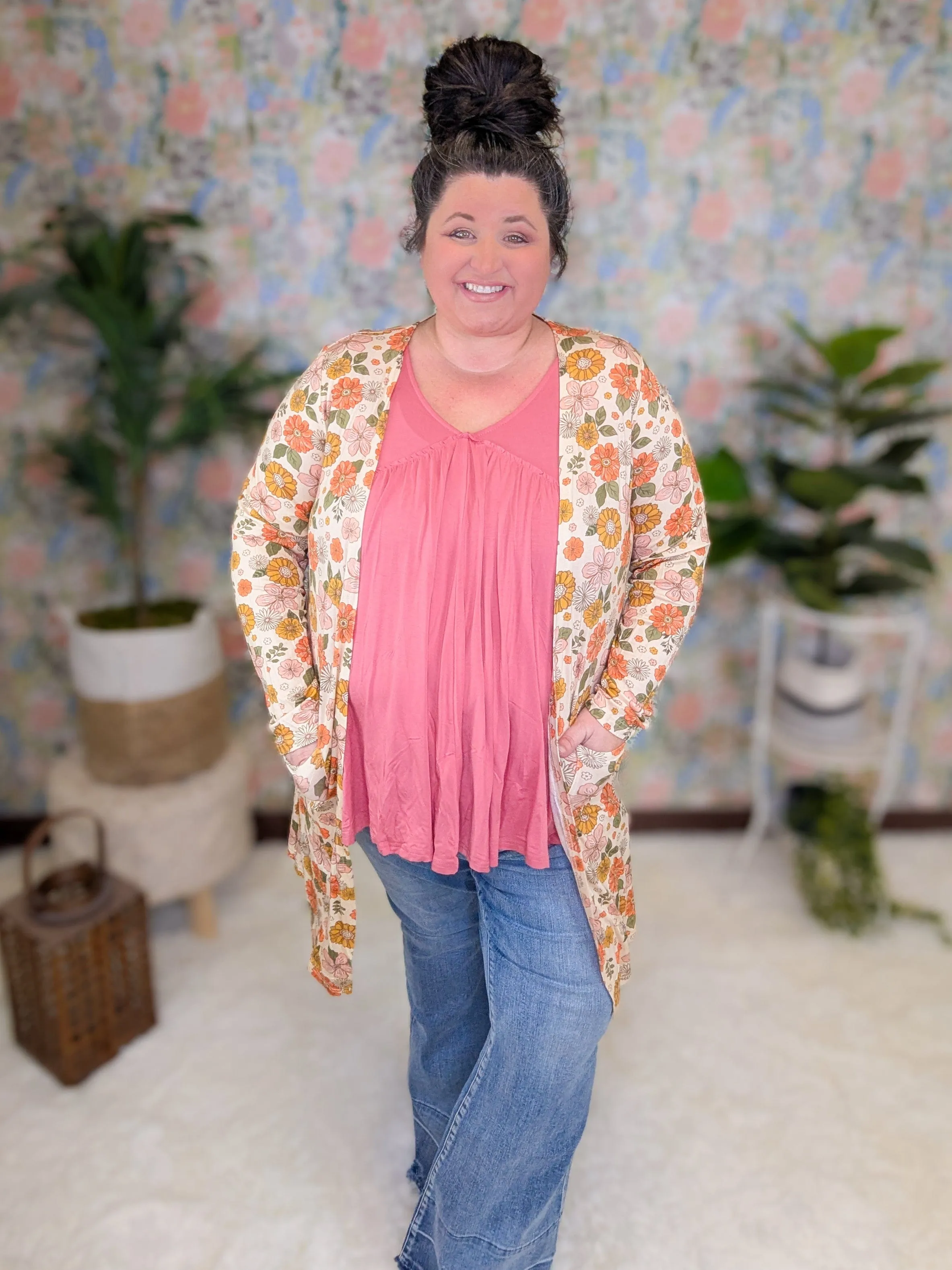 Tinley Luxe Tissue Weight Cardigan w/Pockets in Florals