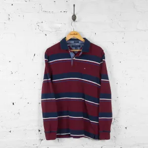 Tommy Hilfiger Striped Long Sleeve Polo Shirt - Maroon - L