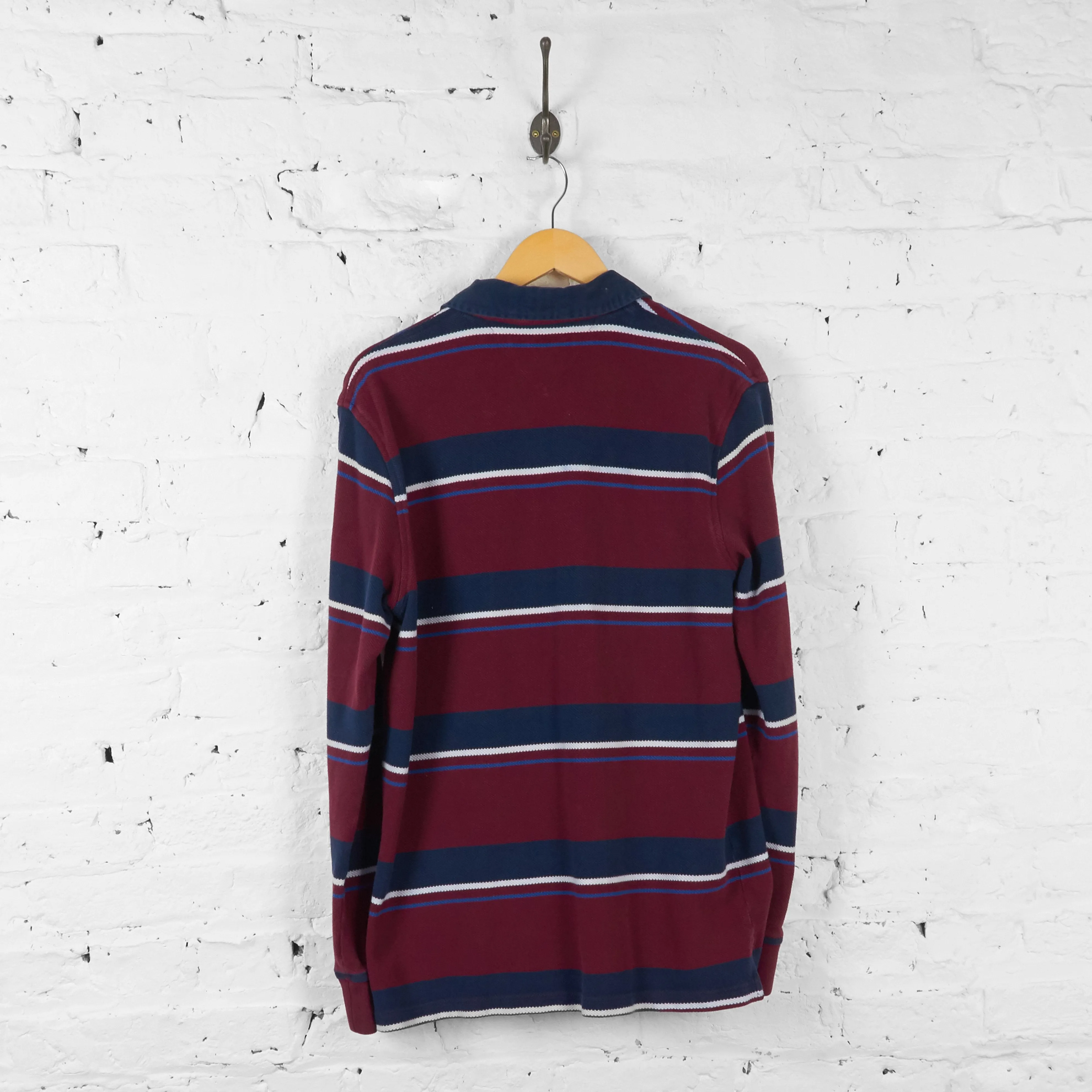 Tommy Hilfiger Striped Long Sleeve Polo Shirt - Maroon - L