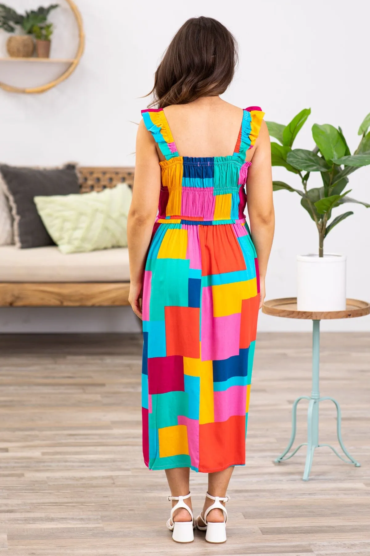 Turquoise Multicolor Patchwork Print Dress
