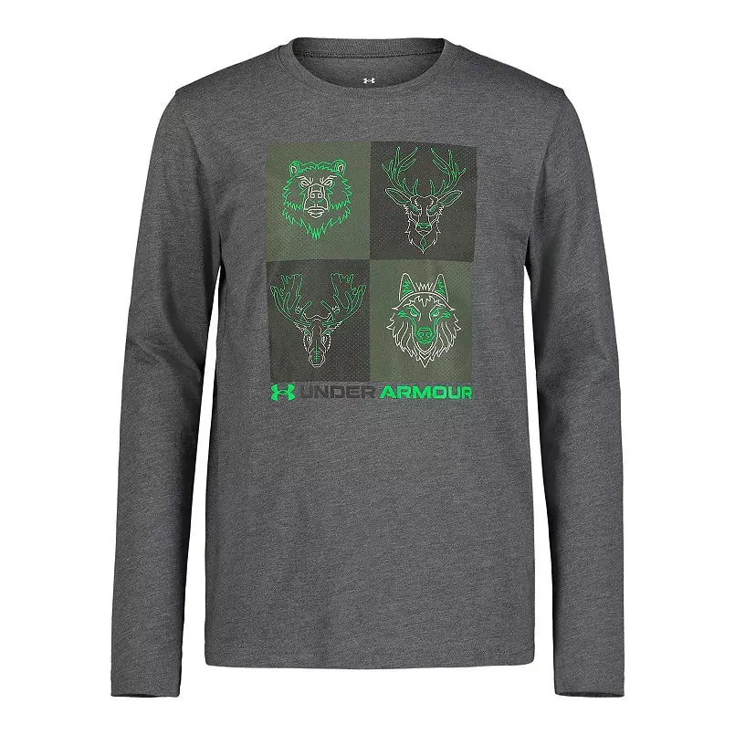 Under Armour Youth Boy's UA Outdoor Animal Crest Long Sleeve Tee - Pitch Gray