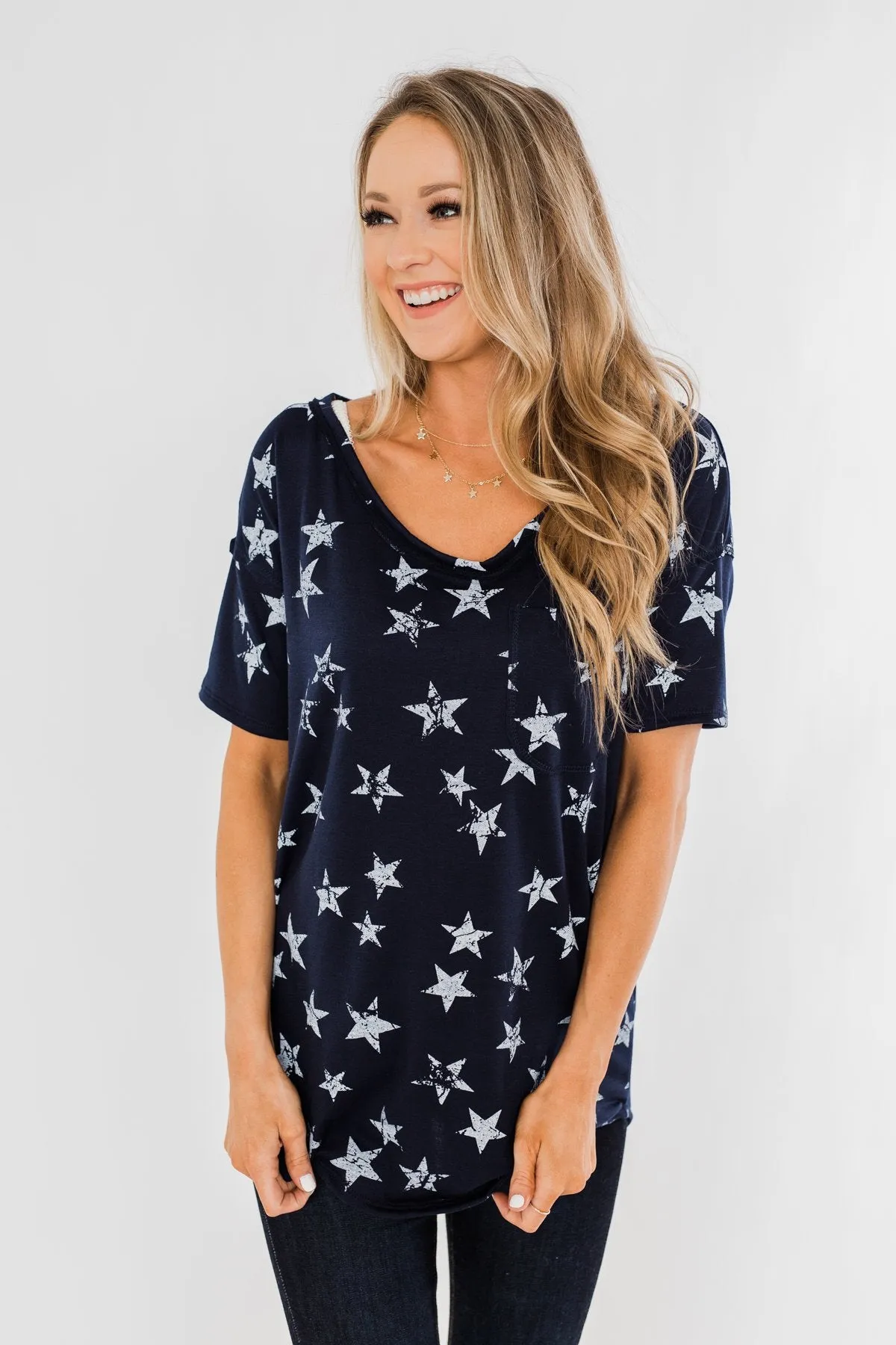 Under The Stars Pocket Top- Navy