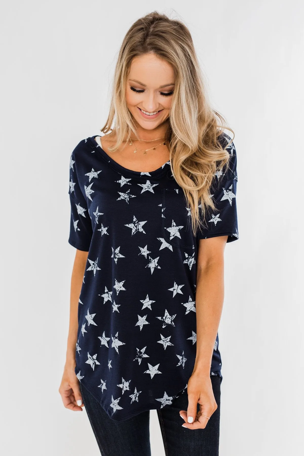 Under The Stars Pocket Top- Navy