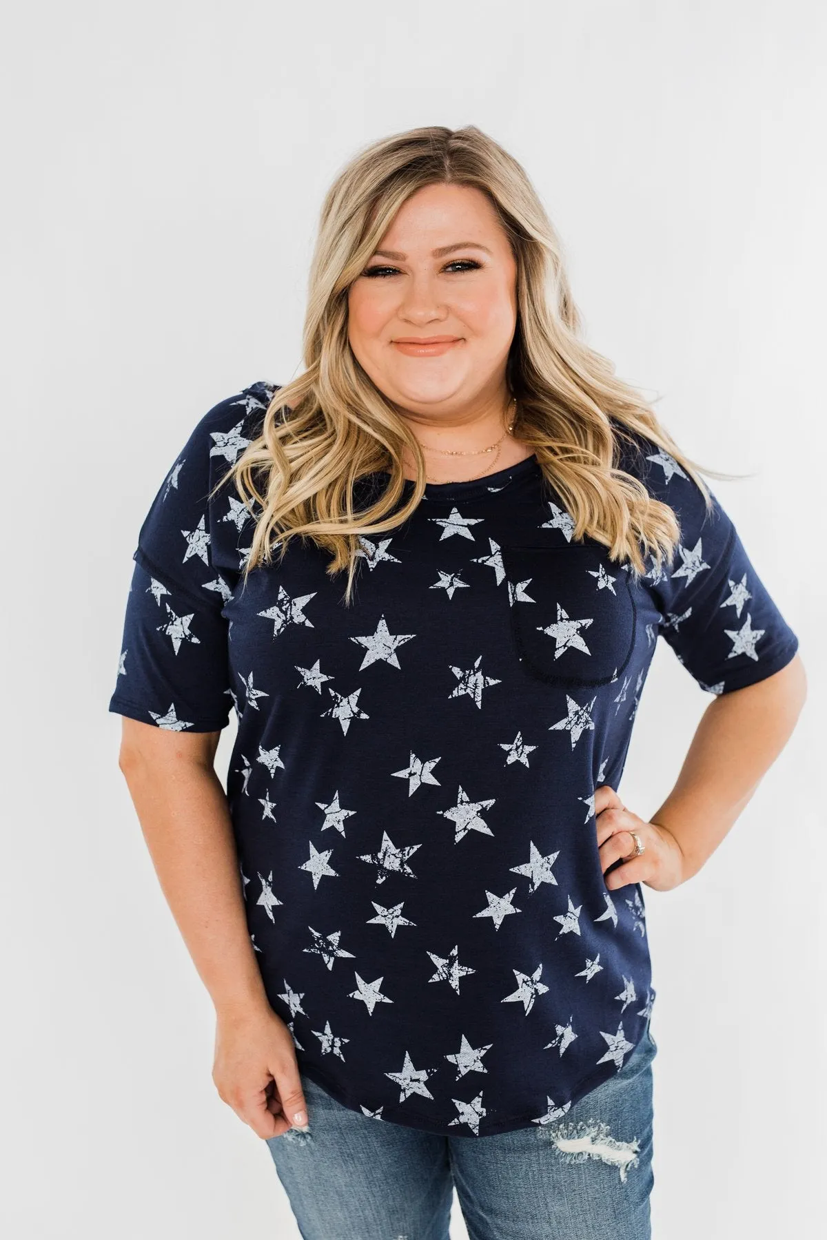 Under The Stars Pocket Top- Navy