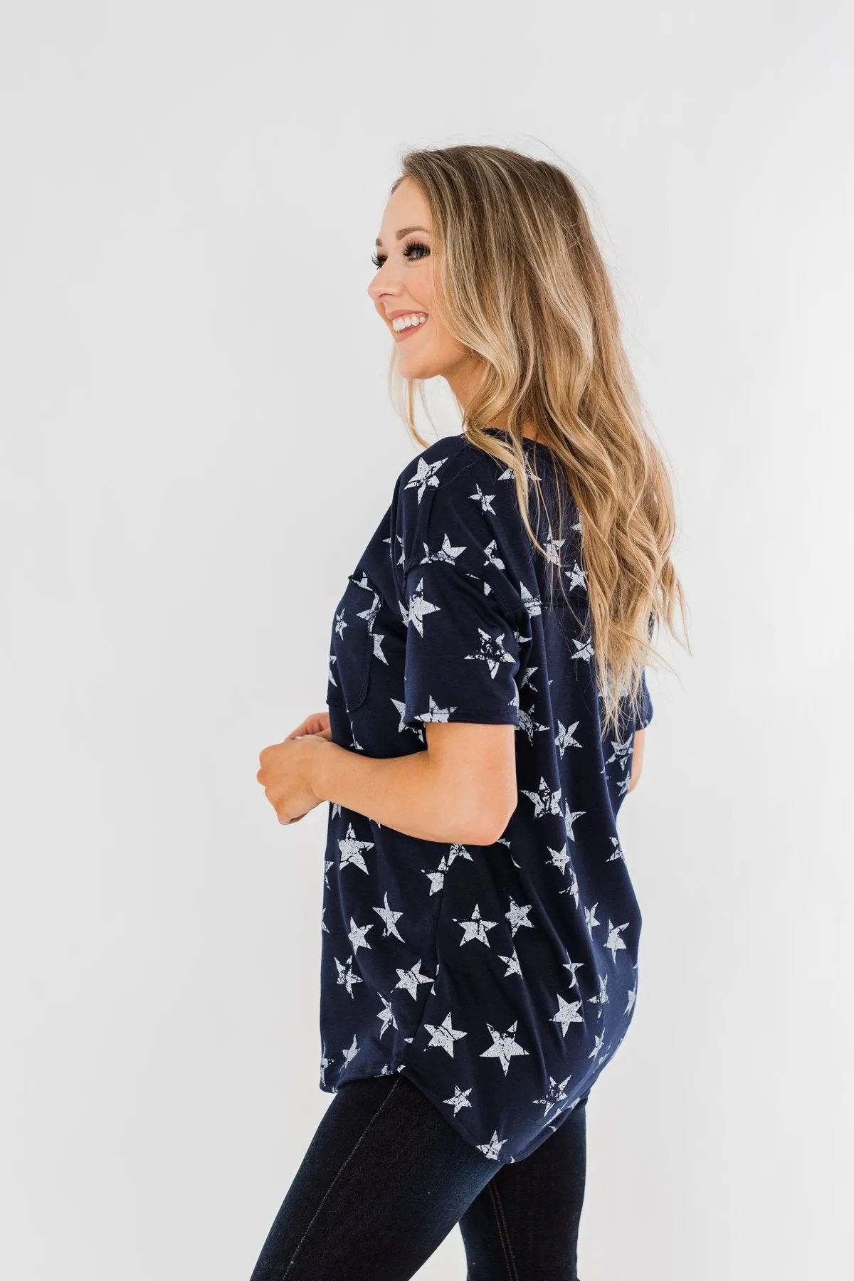 Under The Stars Pocket Top- Navy