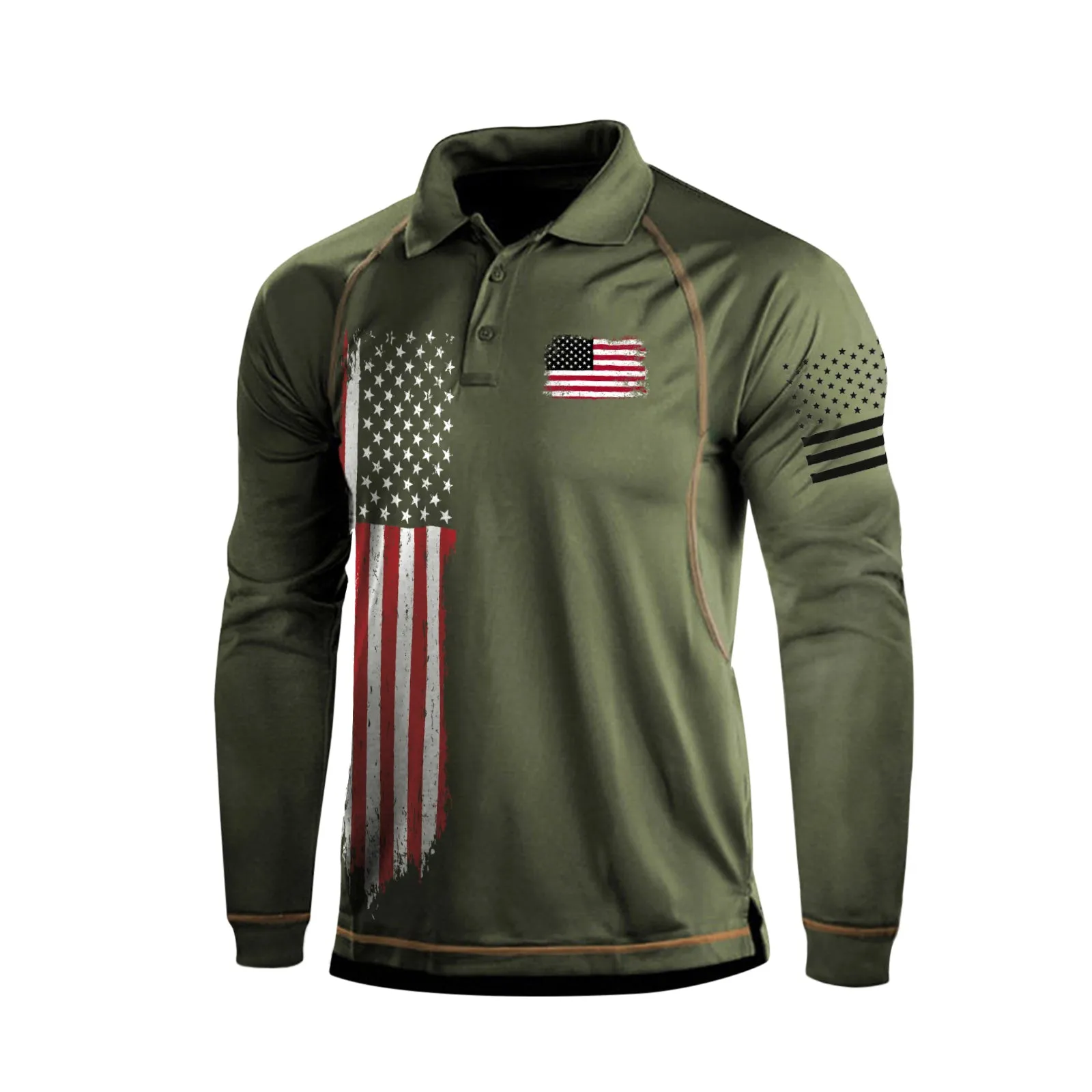 USA FLAG GRAPHIC RAGLAN LONG SLEEVE POLO SHIRT