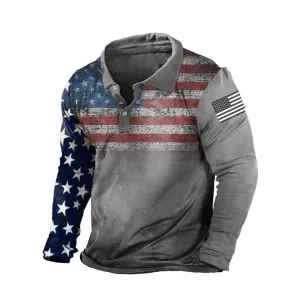 USA FLAG PRINTED  LONG SLEEVE POLO SHIRT