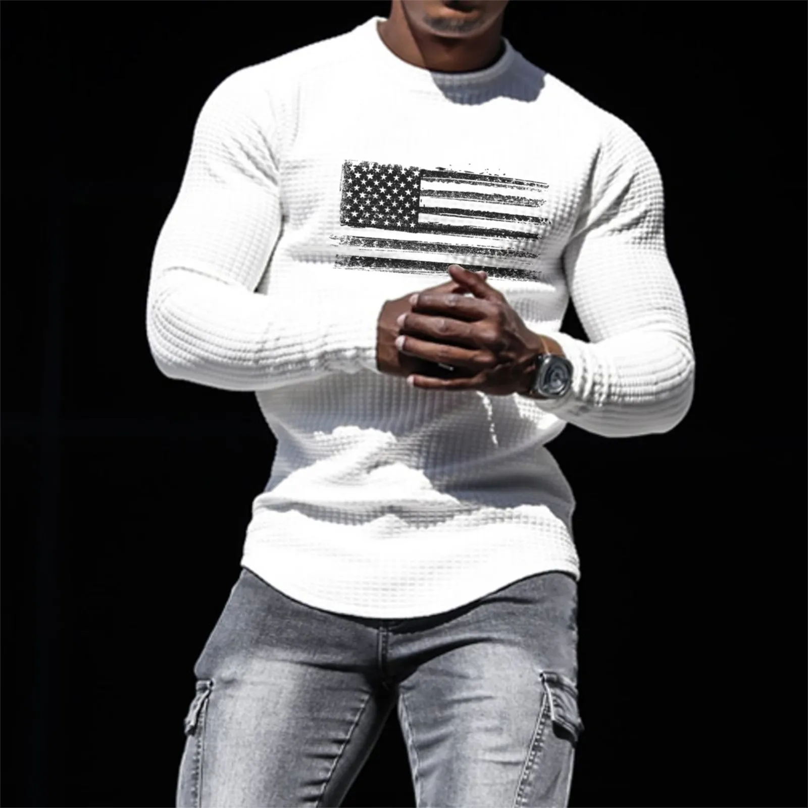 USA FLAG WAFFLE RAGLAN GRAPHIC SWEATSHIRT