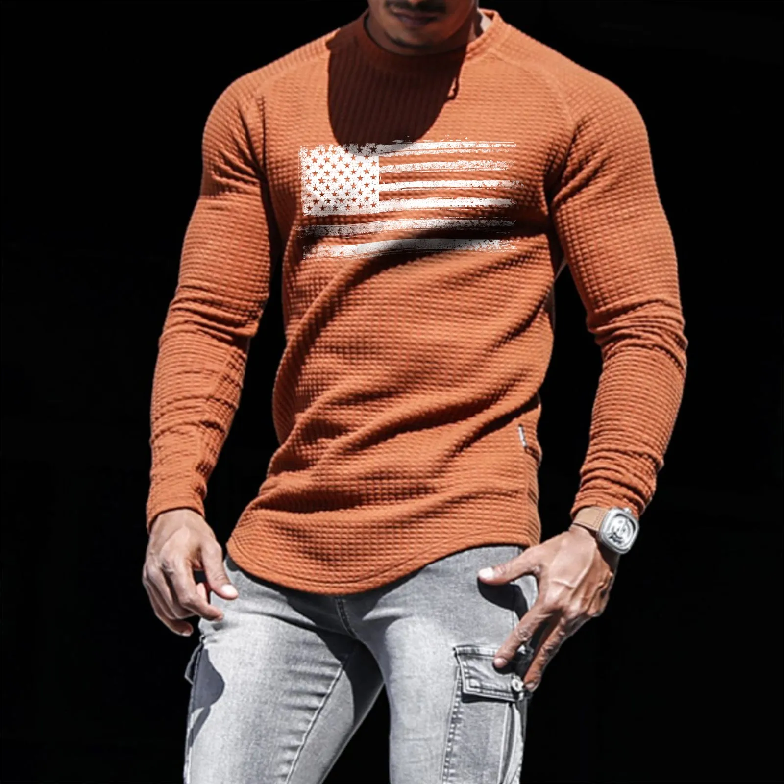 USA FLAG WAFFLE RAGLAN GRAPHIC SWEATSHIRT