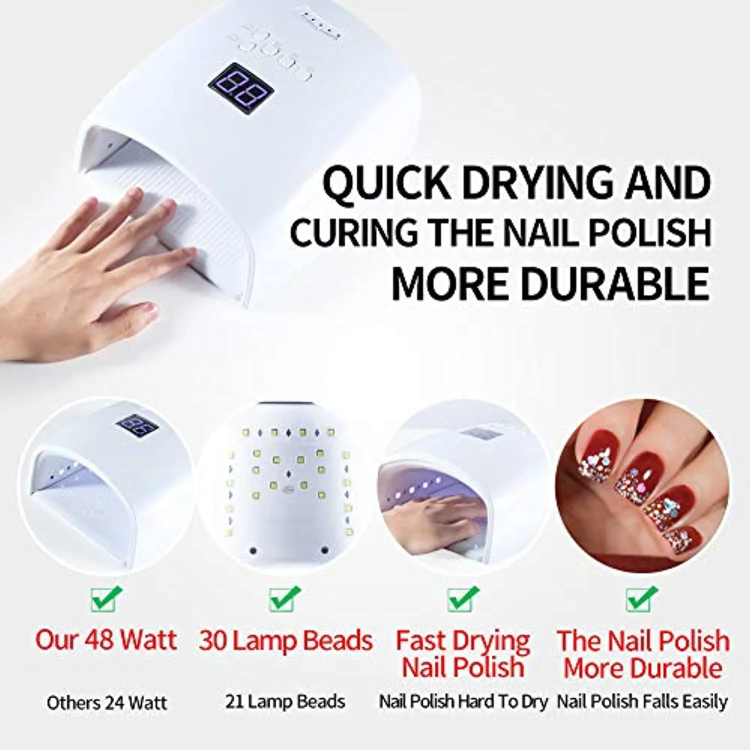 UV LED Nail Lamp, UV Light for Nails, Rechargeable UV Nail Lamp with Automatic Sensor, Cordless Nail Dryer for Gel Polish, Nail Light for Fingernail &Toenail 5 Timer Setting LCD Display, Gel Nail Lamp