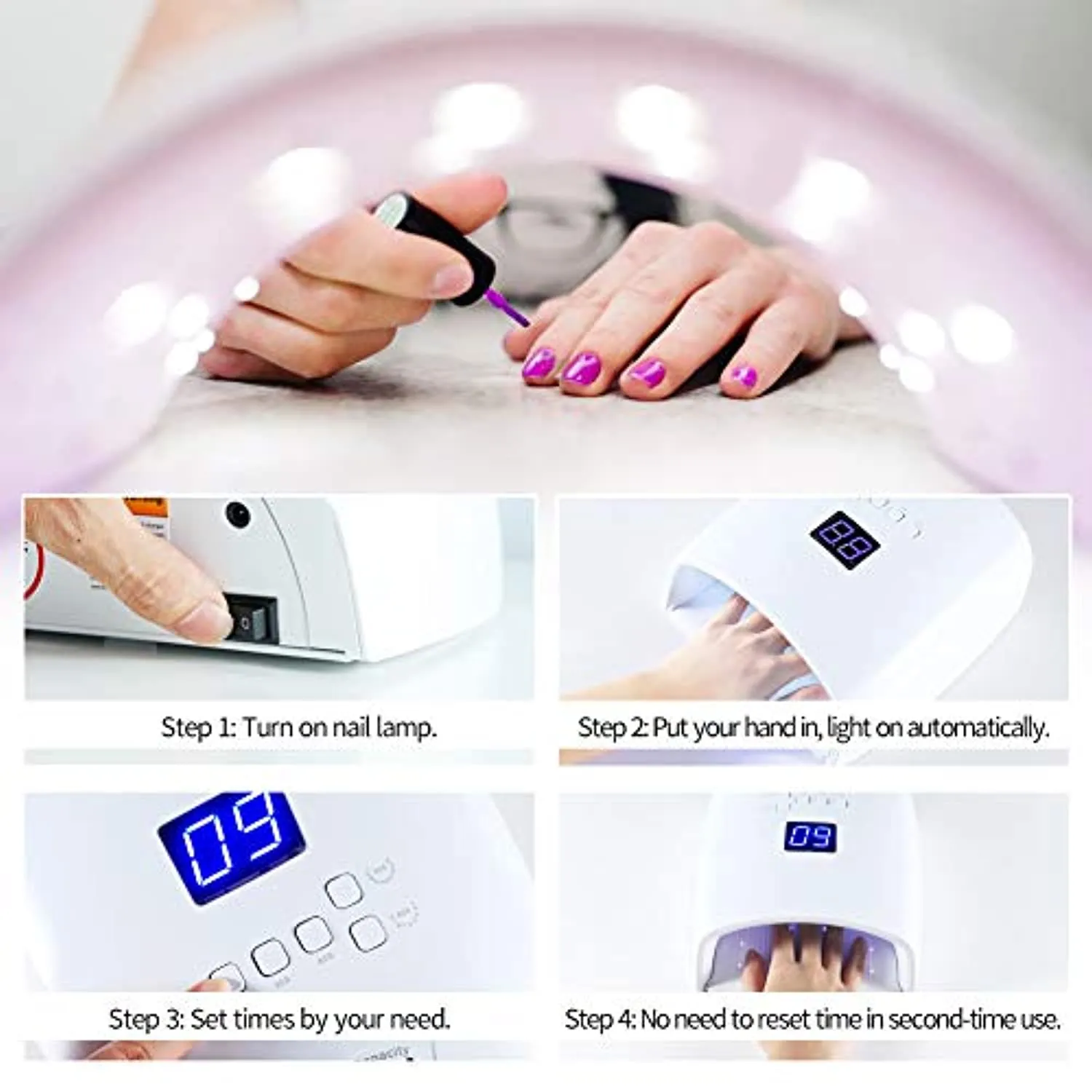 UV LED Nail Lamp, UV Light for Nails, Rechargeable UV Nail Lamp with Automatic Sensor, Cordless Nail Dryer for Gel Polish, Nail Light for Fingernail &Toenail 5 Timer Setting LCD Display, Gel Nail Lamp
