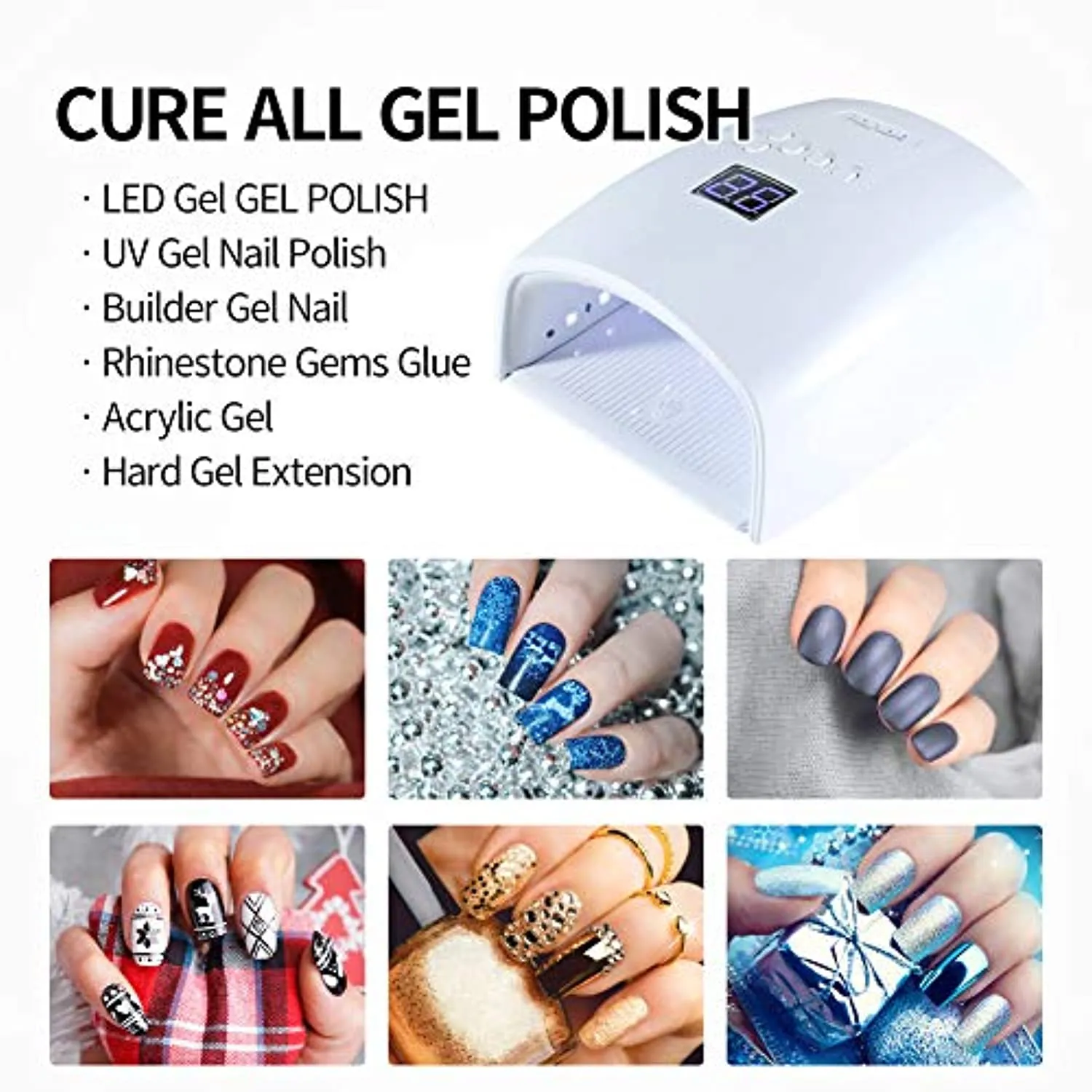 UV LED Nail Lamp, UV Light for Nails, Rechargeable UV Nail Lamp with Automatic Sensor, Cordless Nail Dryer for Gel Polish, Nail Light for Fingernail &Toenail 5 Timer Setting LCD Display, Gel Nail Lamp