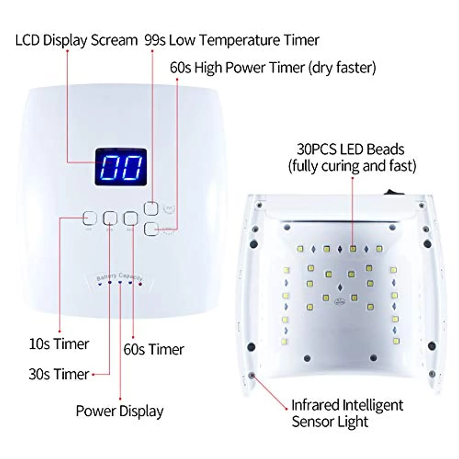 UV LED Nail Lamp, UV Light for Nails, Rechargeable UV Nail Lamp with Automatic Sensor, Cordless Nail Dryer for Gel Polish, Nail Light for Fingernail &Toenail 5 Timer Setting LCD Display, Gel Nail Lamp