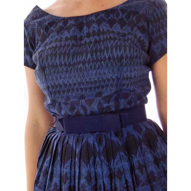 Vintage  Blue Day Dress Wendy Woods Full Skirt 1950s 34-24-Free