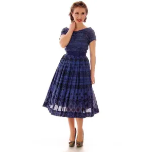 Vintage  Blue Day Dress Wendy Woods Full Skirt 1950s 34-24-Free