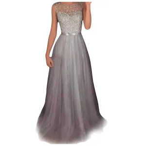 Wedding Guest Dresses For Women Mesh Sequin Formal Long Dress Sleeveless Prom Party Dresses Cocktail Bridesmaid Evening Gown