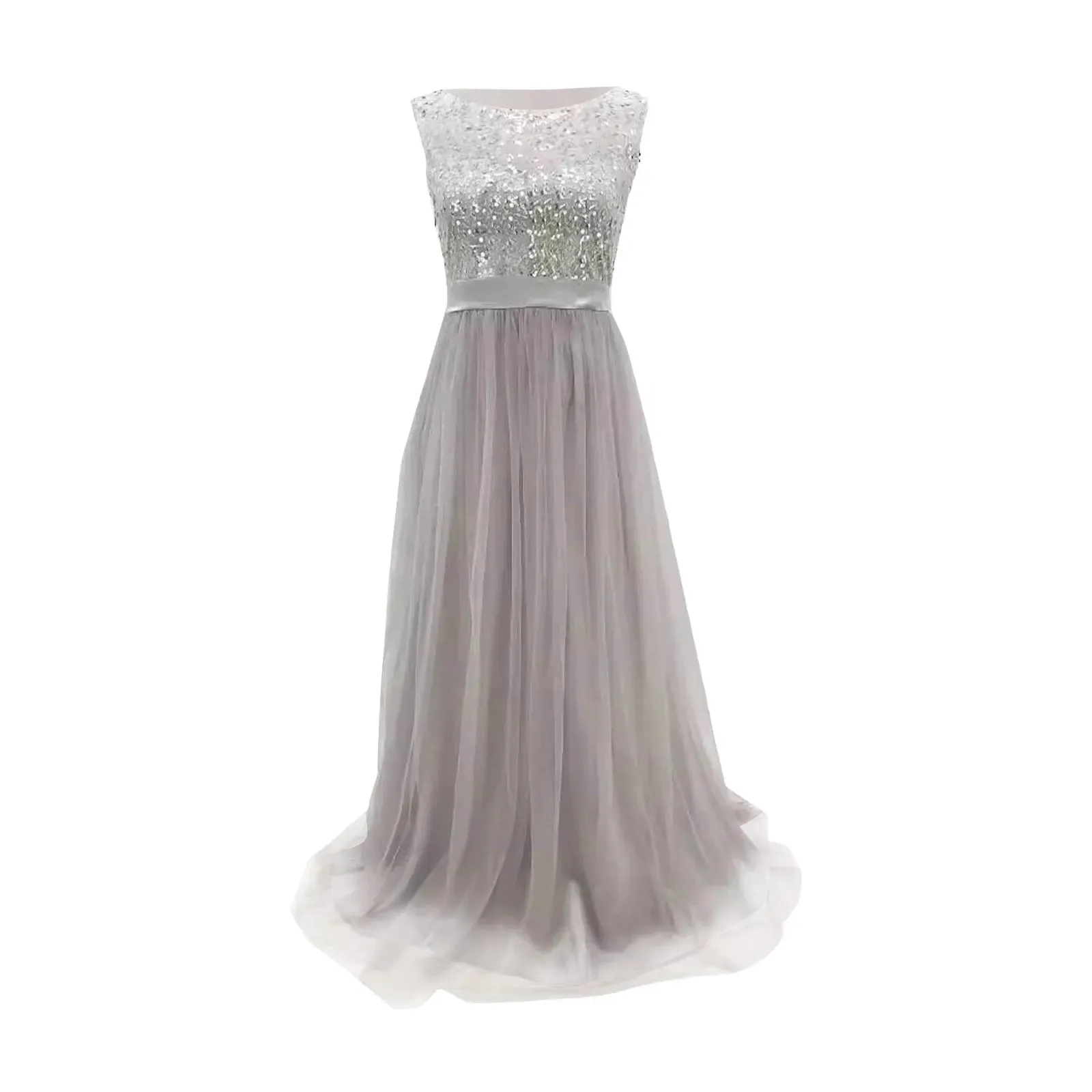 Wedding Guest Dresses For Women Mesh Sequin Formal Long Dress Sleeveless Prom Party Dresses Cocktail Bridesmaid Evening Gown