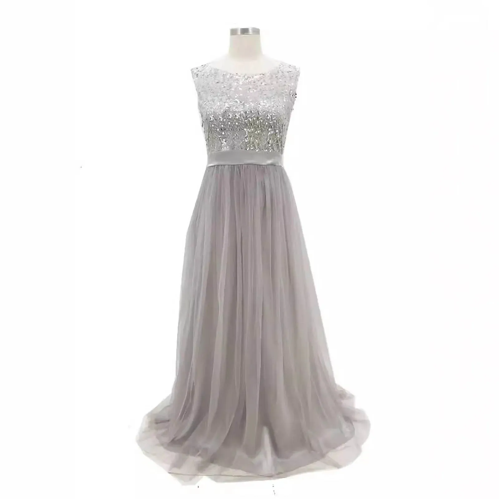 Wedding Guest Dresses For Women Mesh Sequin Formal Long Dress Sleeveless Prom Party Dresses Cocktail Bridesmaid Evening Gown