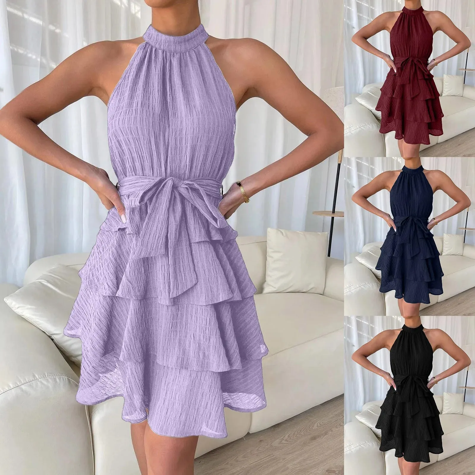 Women Halter Neck Mini Dress Sexy