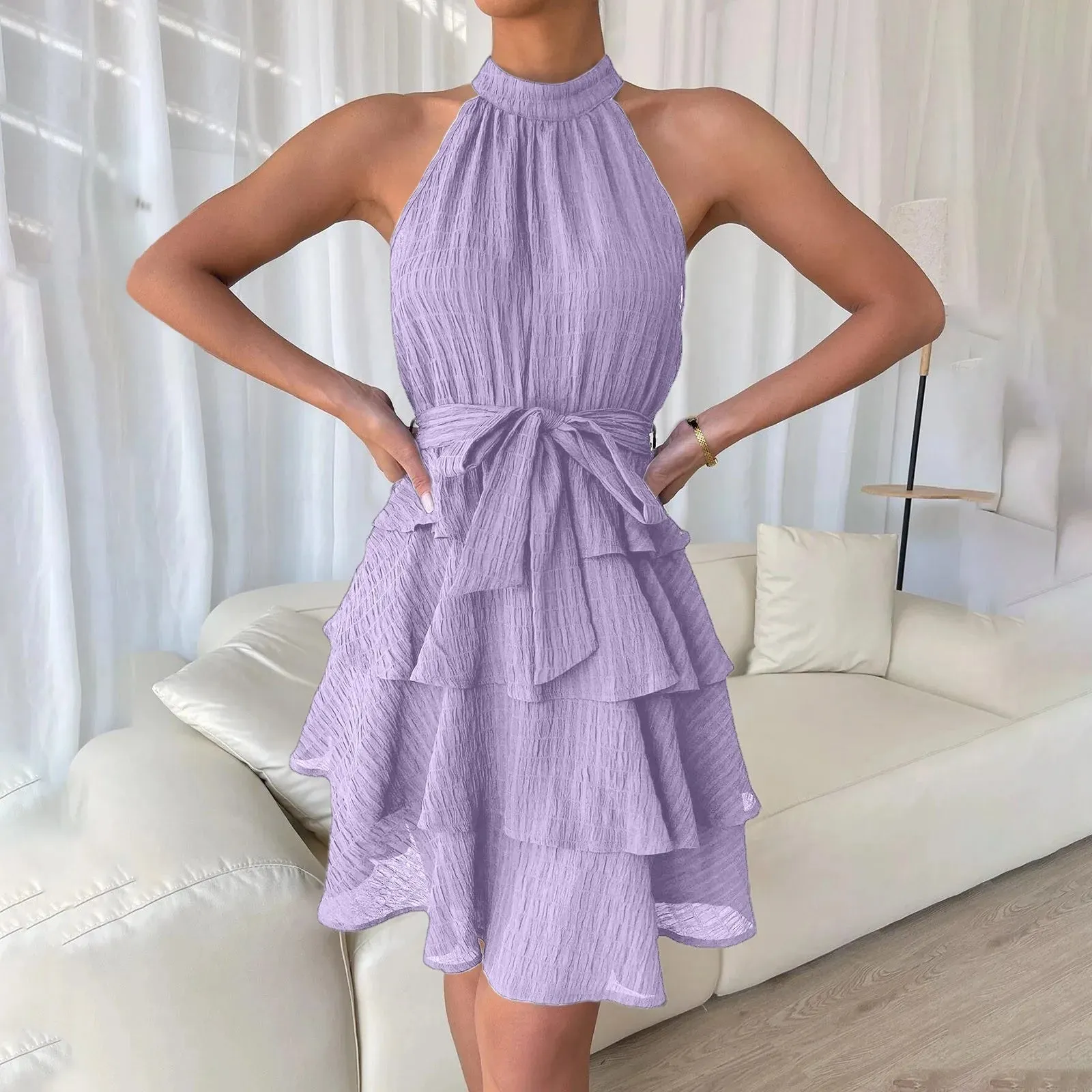 Women Halter Neck Mini Dress Sexy