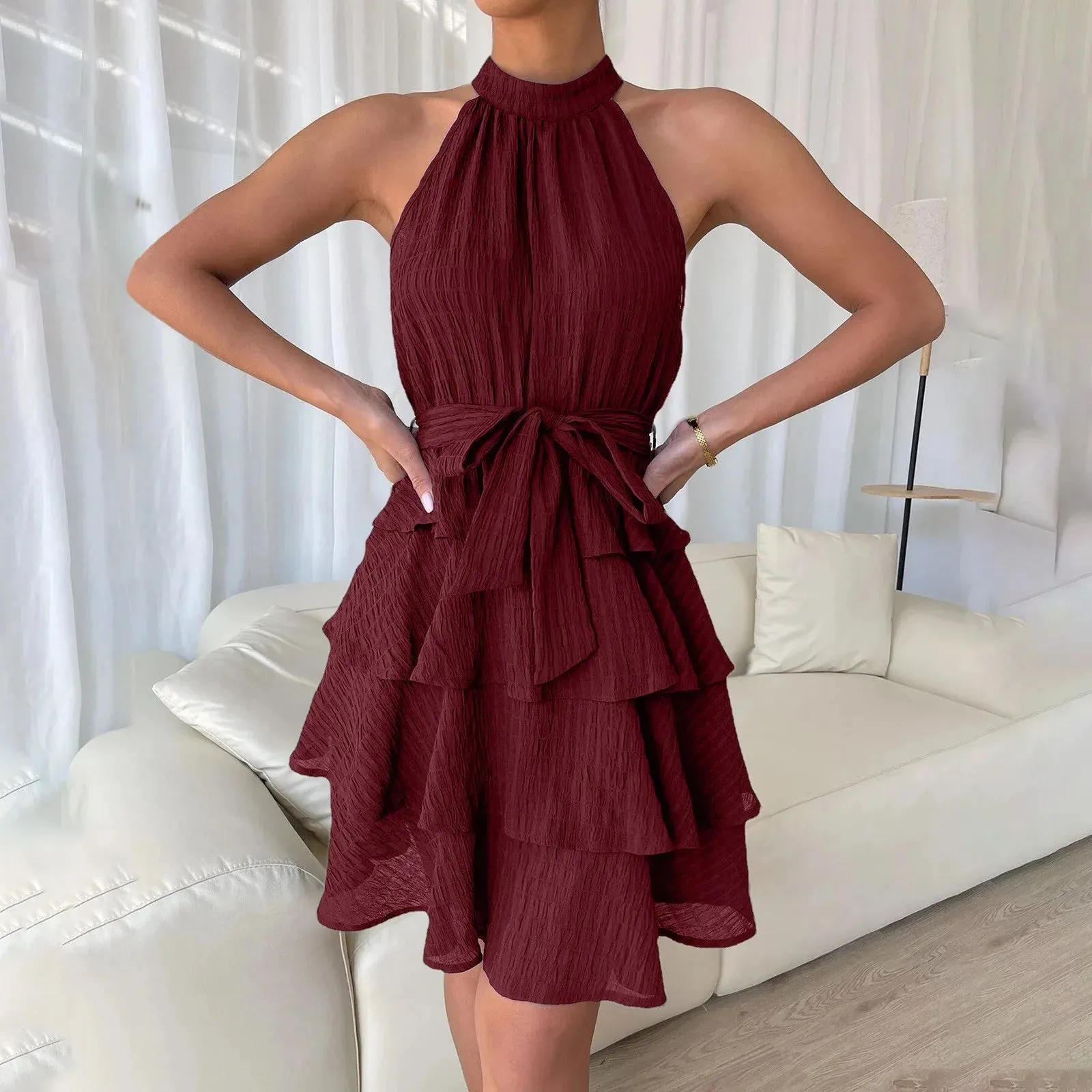 Women Halter Neck Mini Dress Sexy
