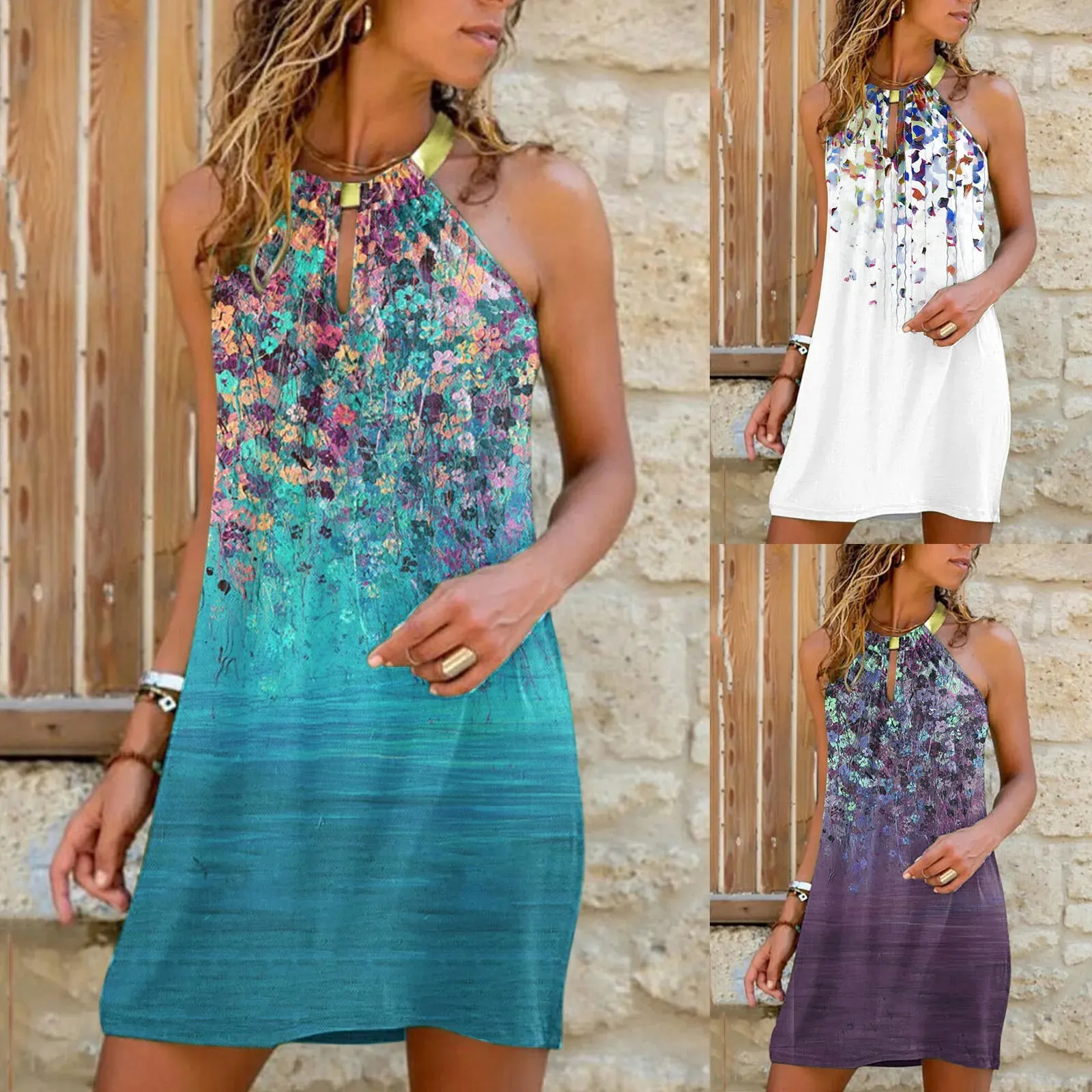 Women Summer Sleeveless Dress Hollow Out O Neck Casual Dress Sexy Loose Beach Short Mini Sundress