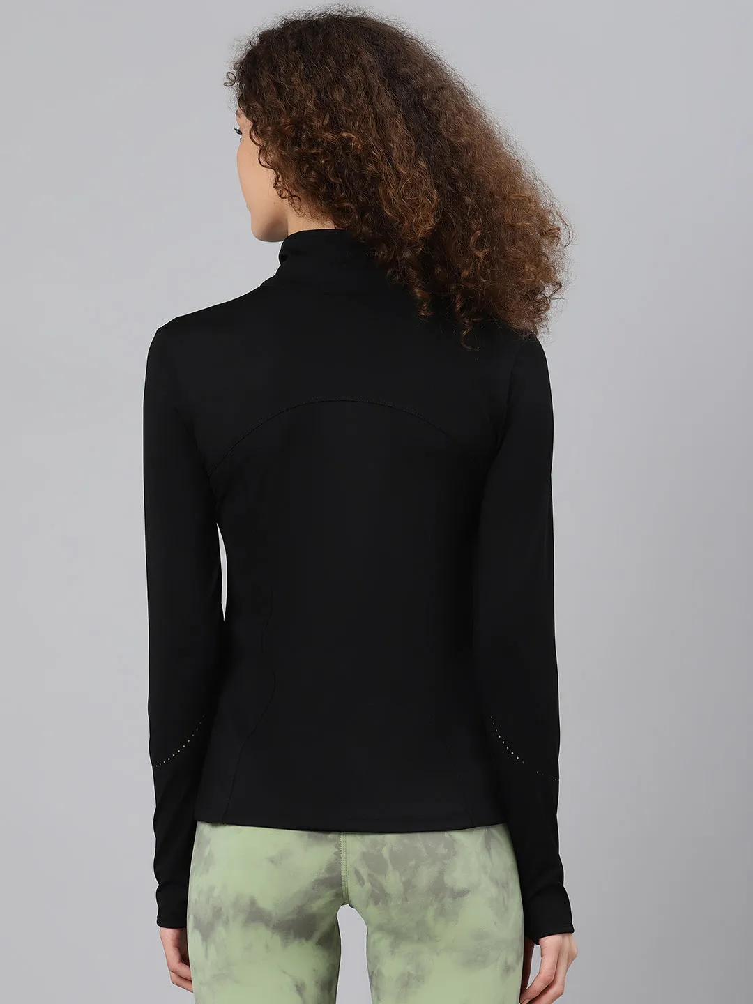Women's Black Solid Front-Open Active Jacket
