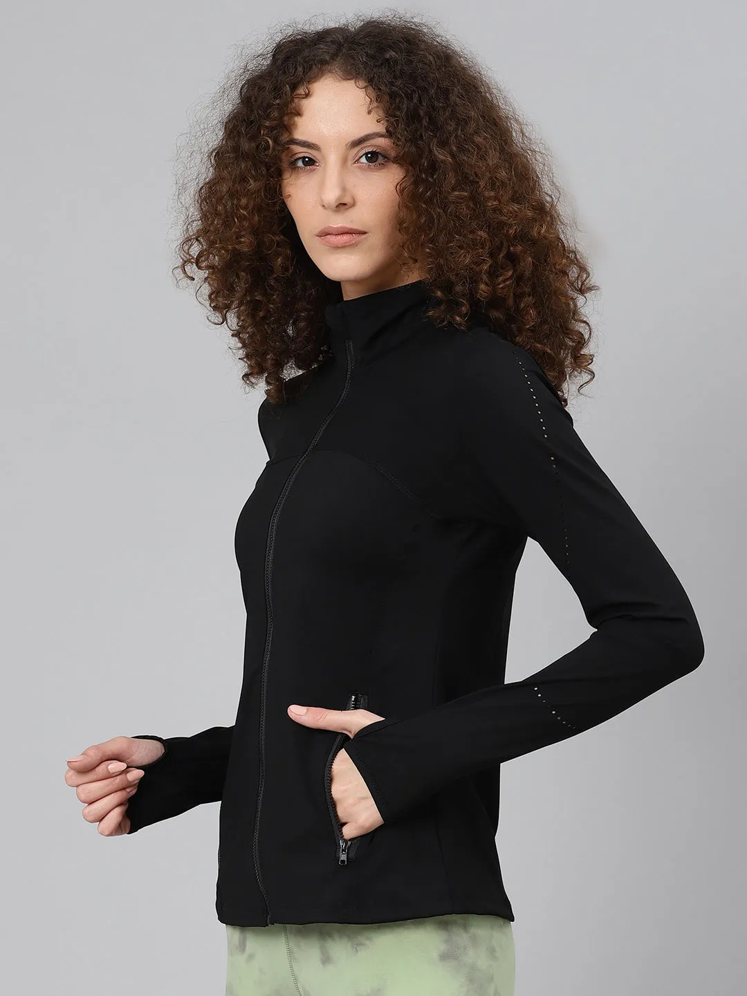 Women's Black Solid Front-Open Active Jacket