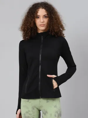 Women's Black Solid Front-Open Active Jacket