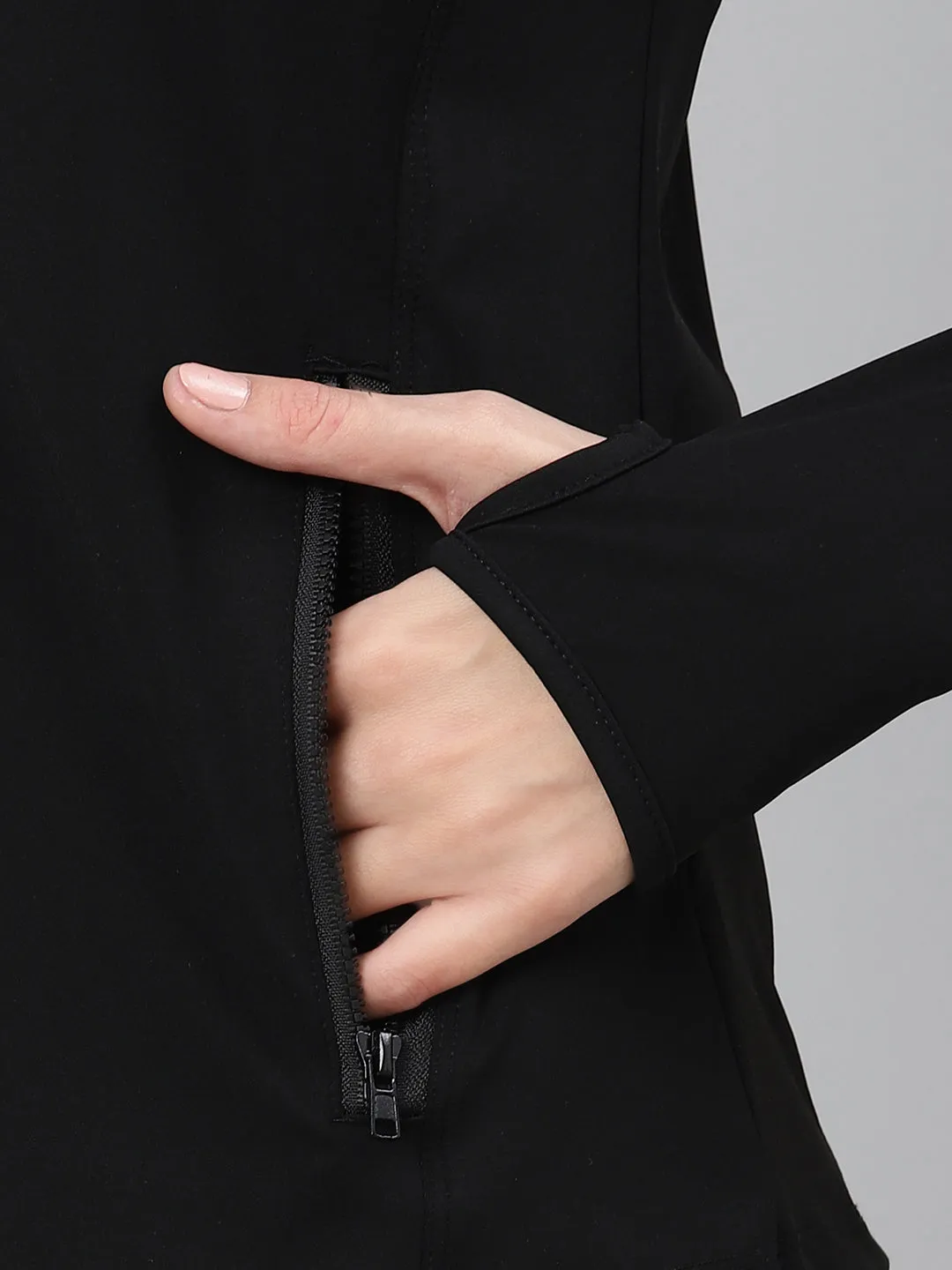 Women's Black Solid Front-Open Active Jacket