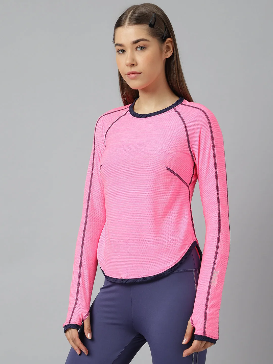 Women's long sleeves self deisgn colorblock top