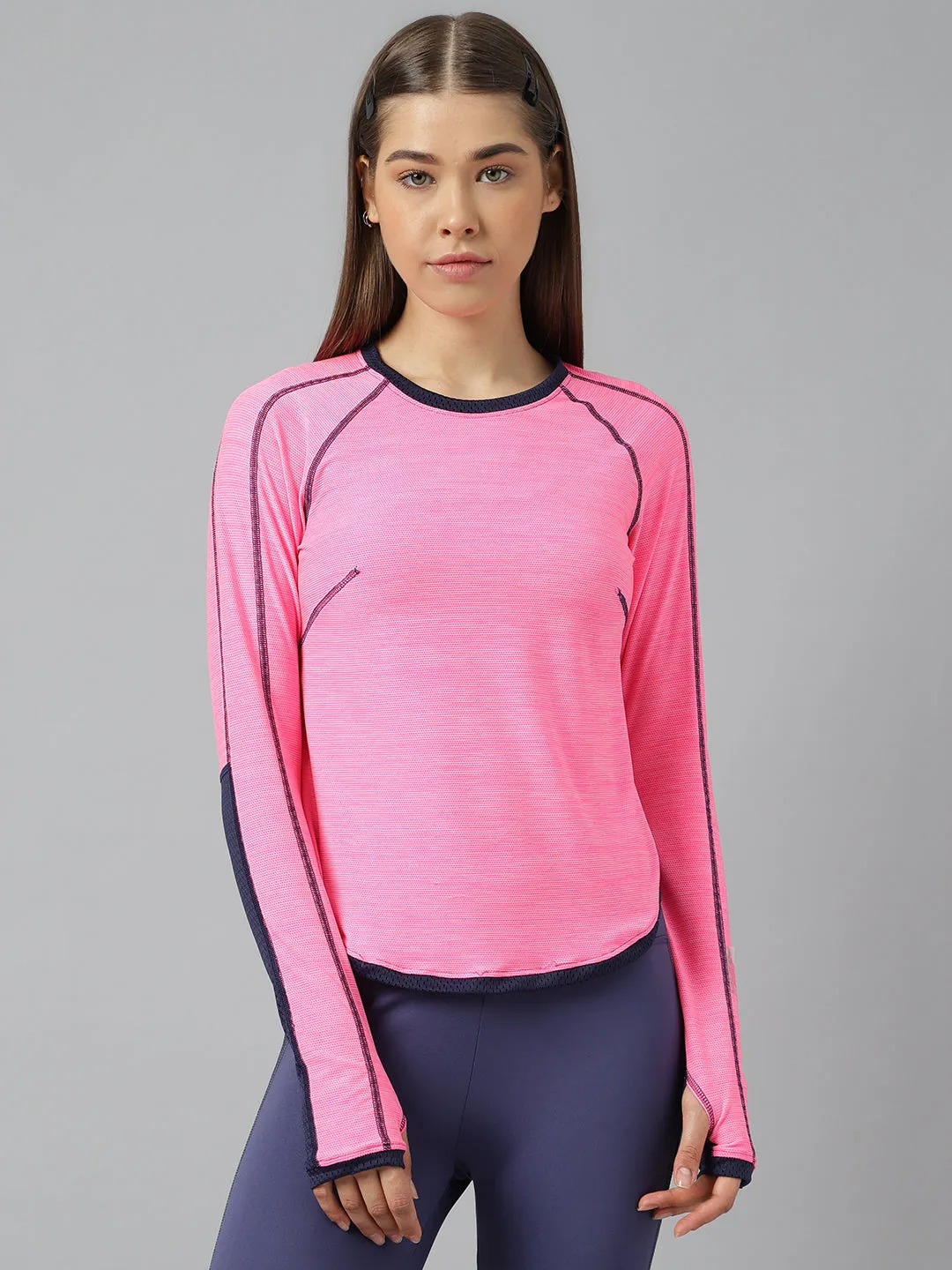 Women's long sleeves self deisgn colorblock top
