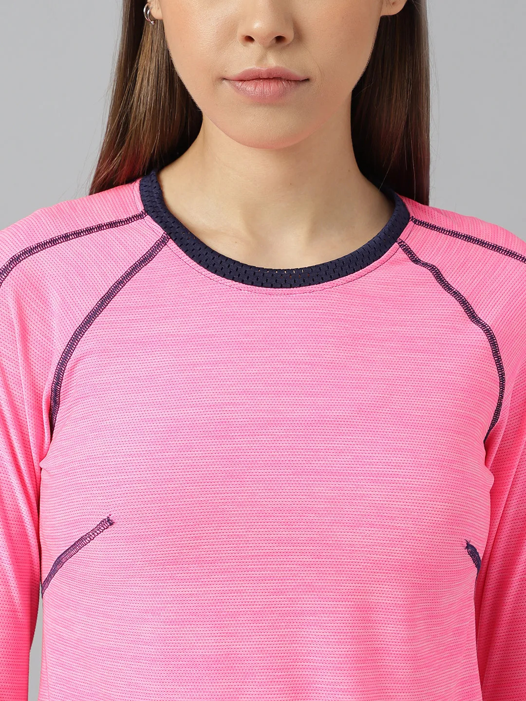 Women's long sleeves self deisgn colorblock top