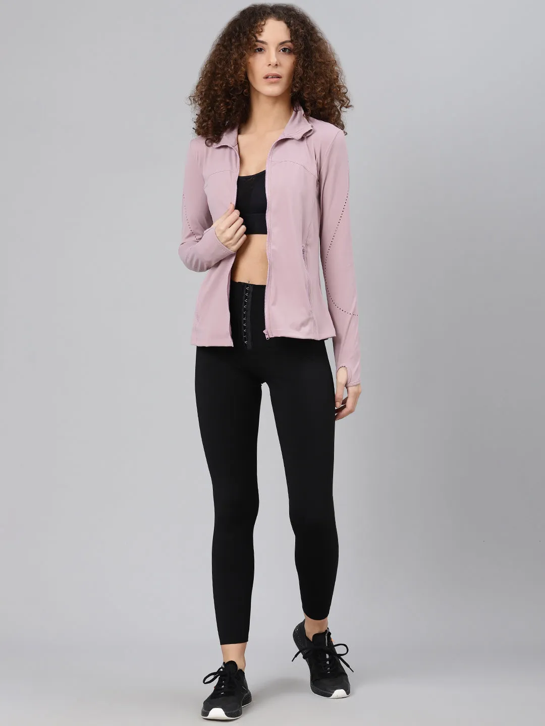 Women's Mauve Solid Front-Open Active Jacket
