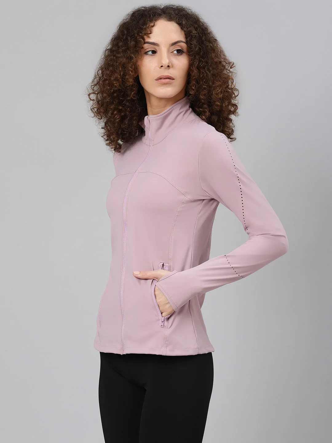 Women's Mauve Solid Front-Open Active Jacket