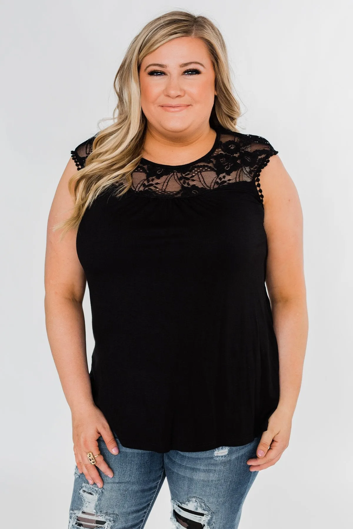 Won't Let You Go Lace Detail Top- Black