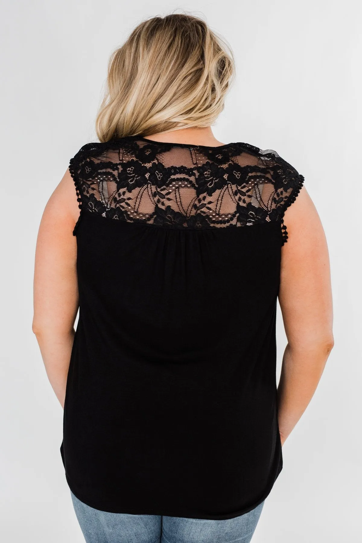 Won't Let You Go Lace Detail Top- Black
