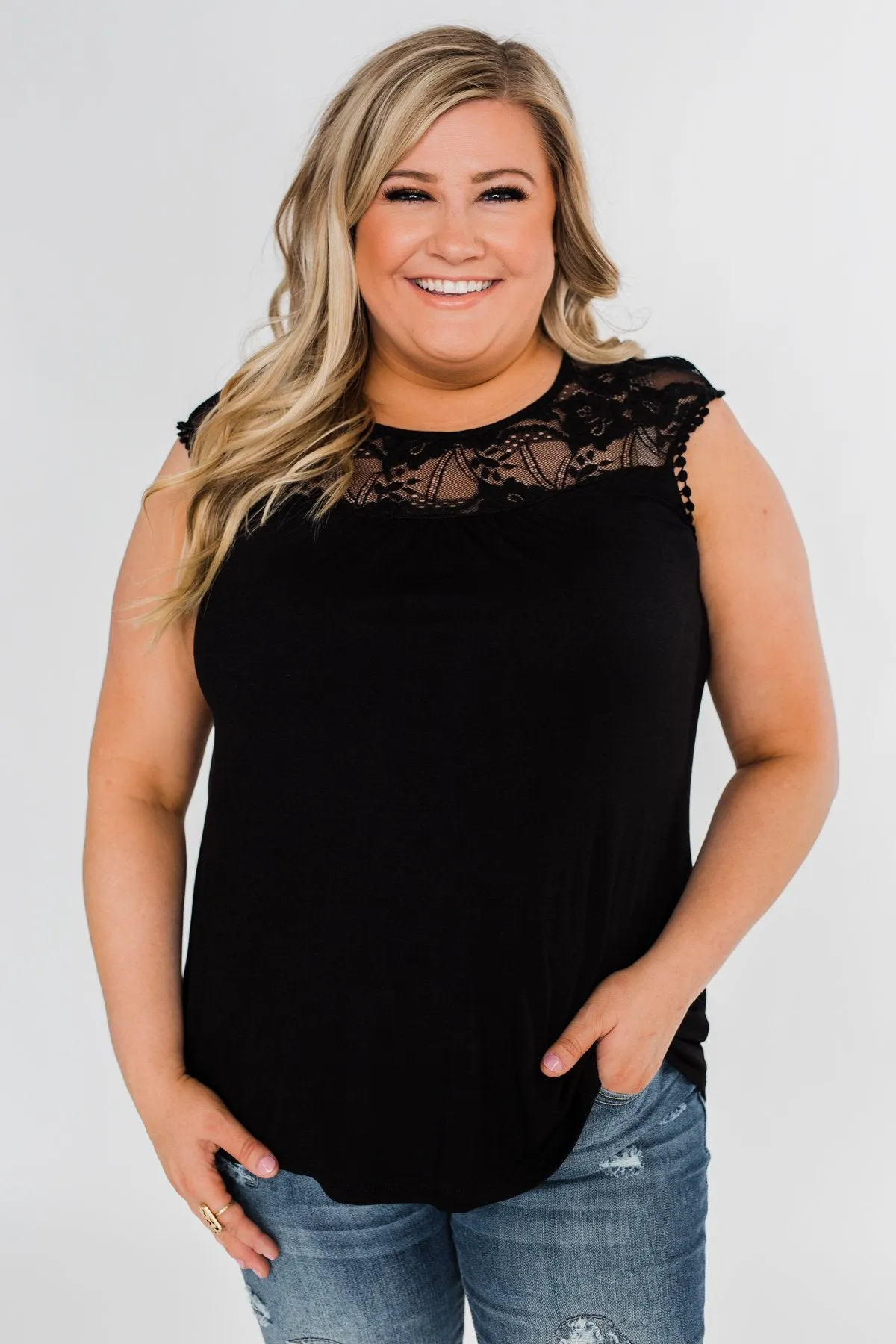 Won't Let You Go Lace Detail Top- Black