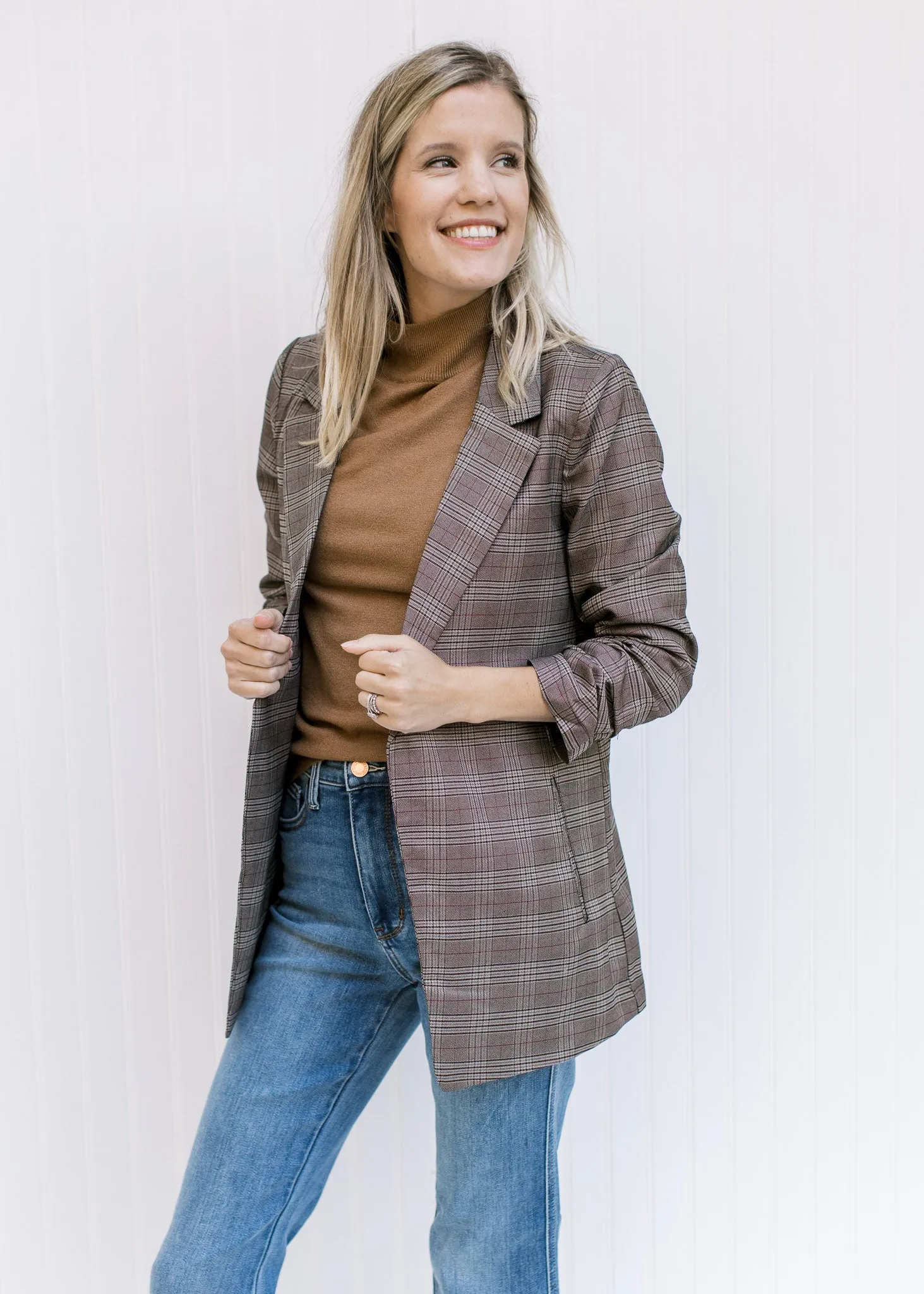 X Plaid in Brown Blazer