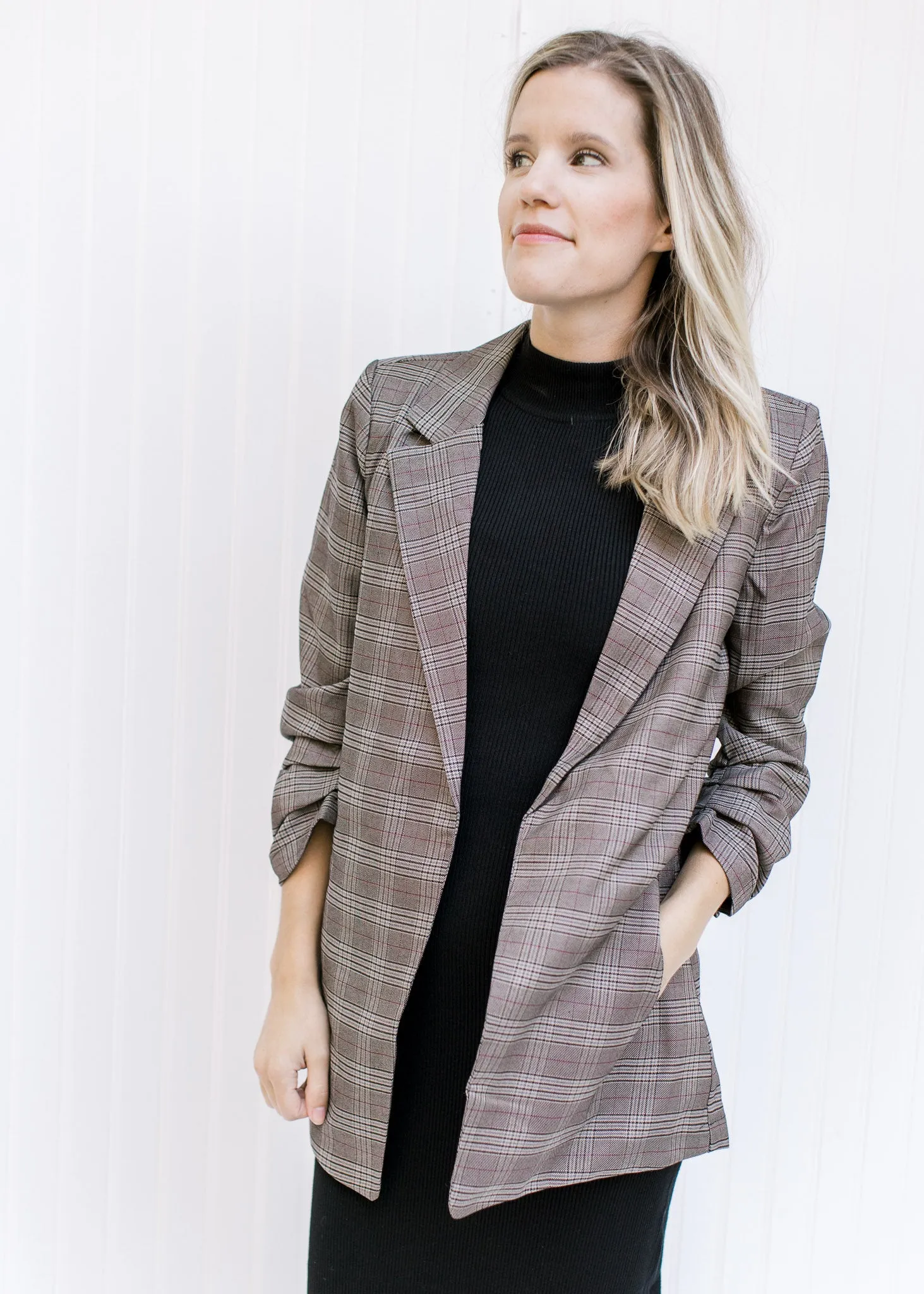 X Plaid in Brown Blazer