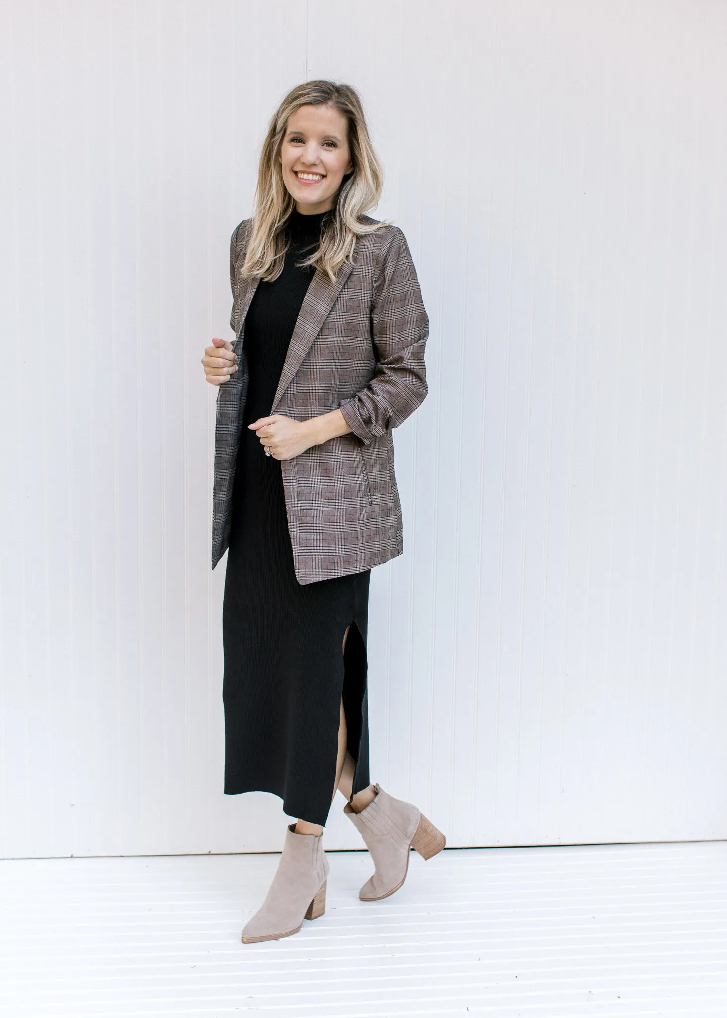 X Plaid in Brown Blazer