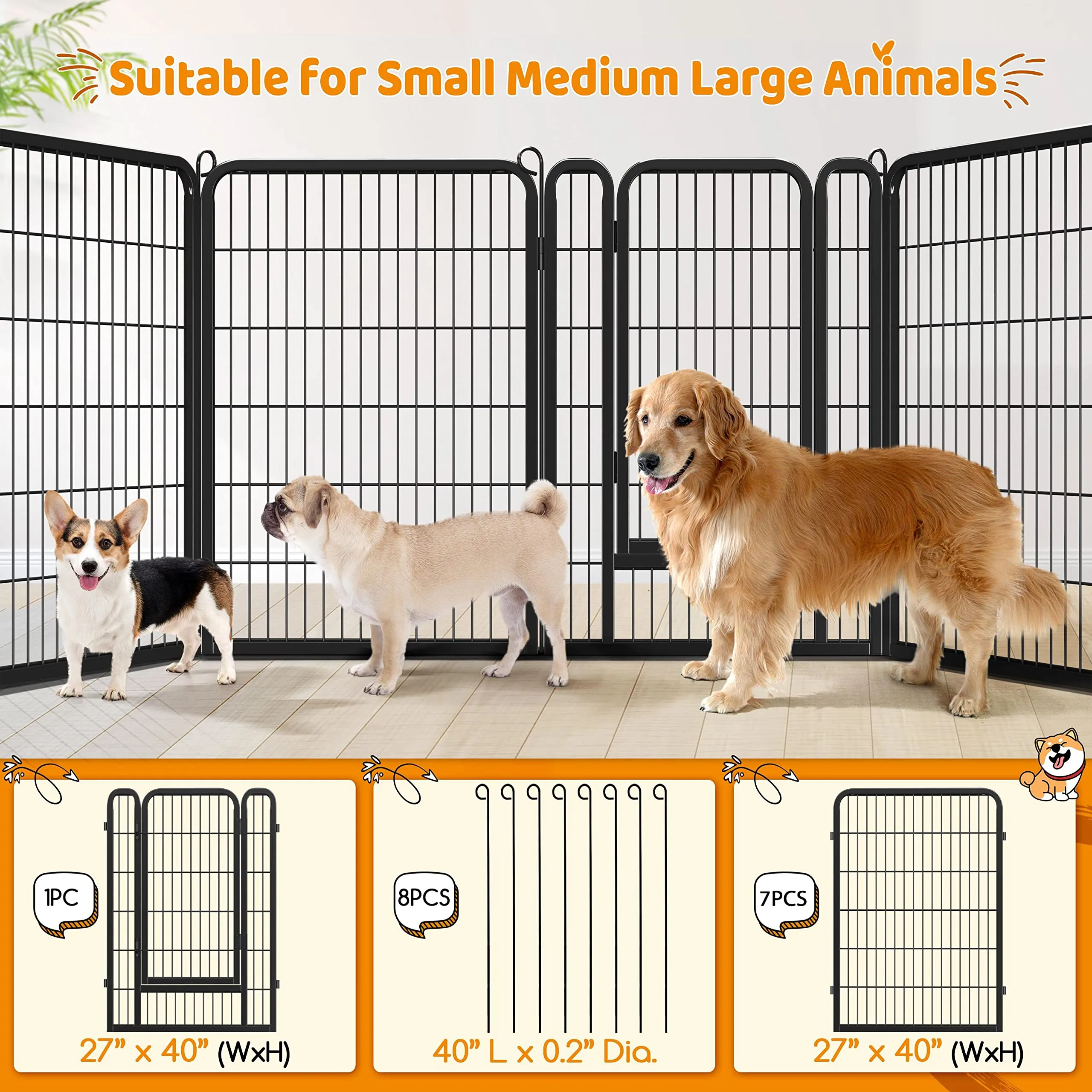 Yaheetech Dog Playpen Outdoor 40 inch 16 Panels Indoor Dog Fence Metal Dog Pen Heavy Duty Pet Exercise Pen for RV/Camping/Garden - new