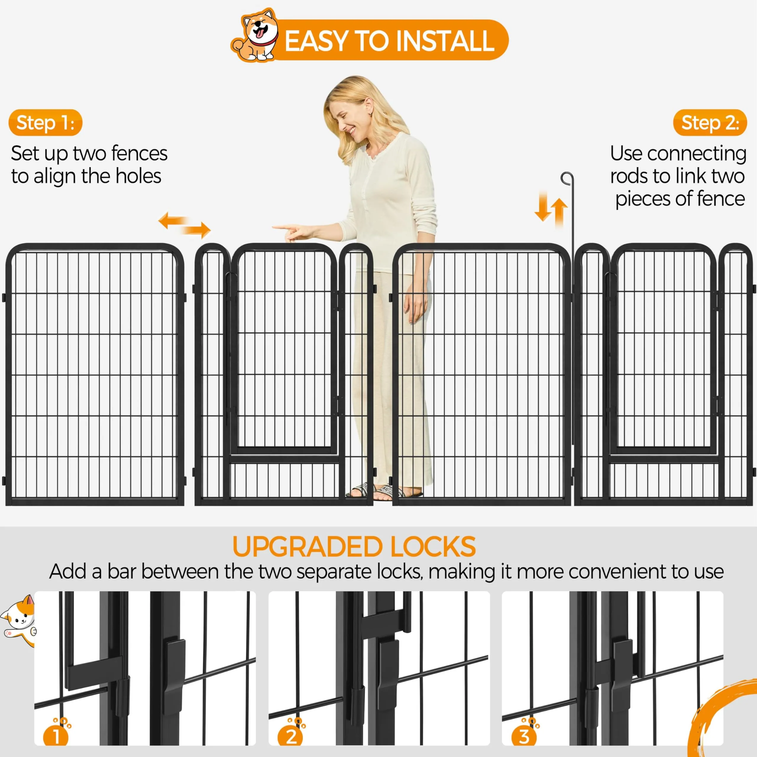 Yaheetech Dog Playpen Outdoor 40 inch 16 Panels Indoor Dog Fence Metal Dog Pen Heavy Duty Pet Exercise Pen for RV/Camping/Garden - new