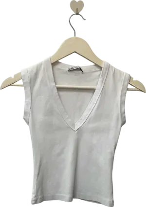 Zara White V-Neck Sleeveless Top UK S