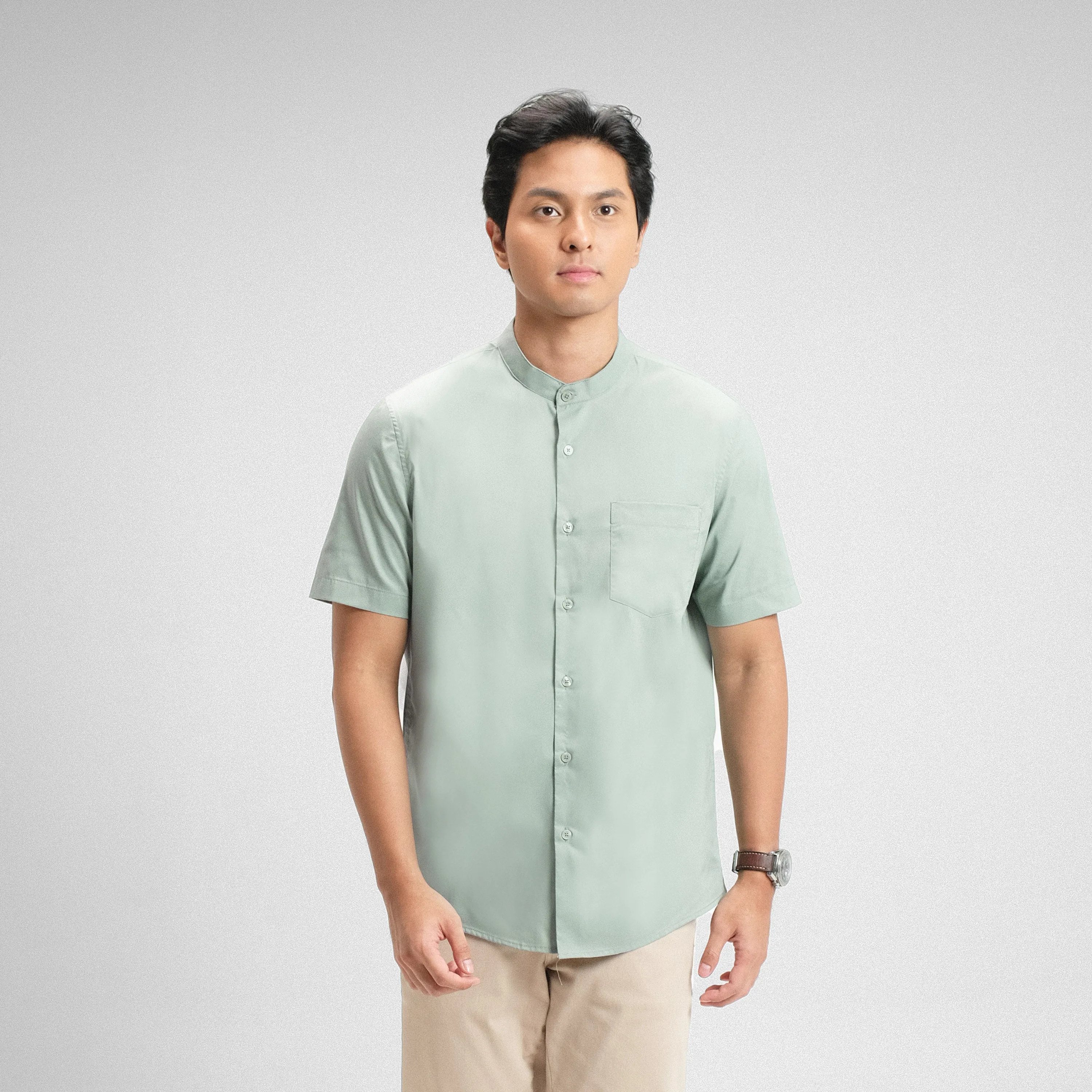 Zeon Collarless Shirt Short Sleeve
