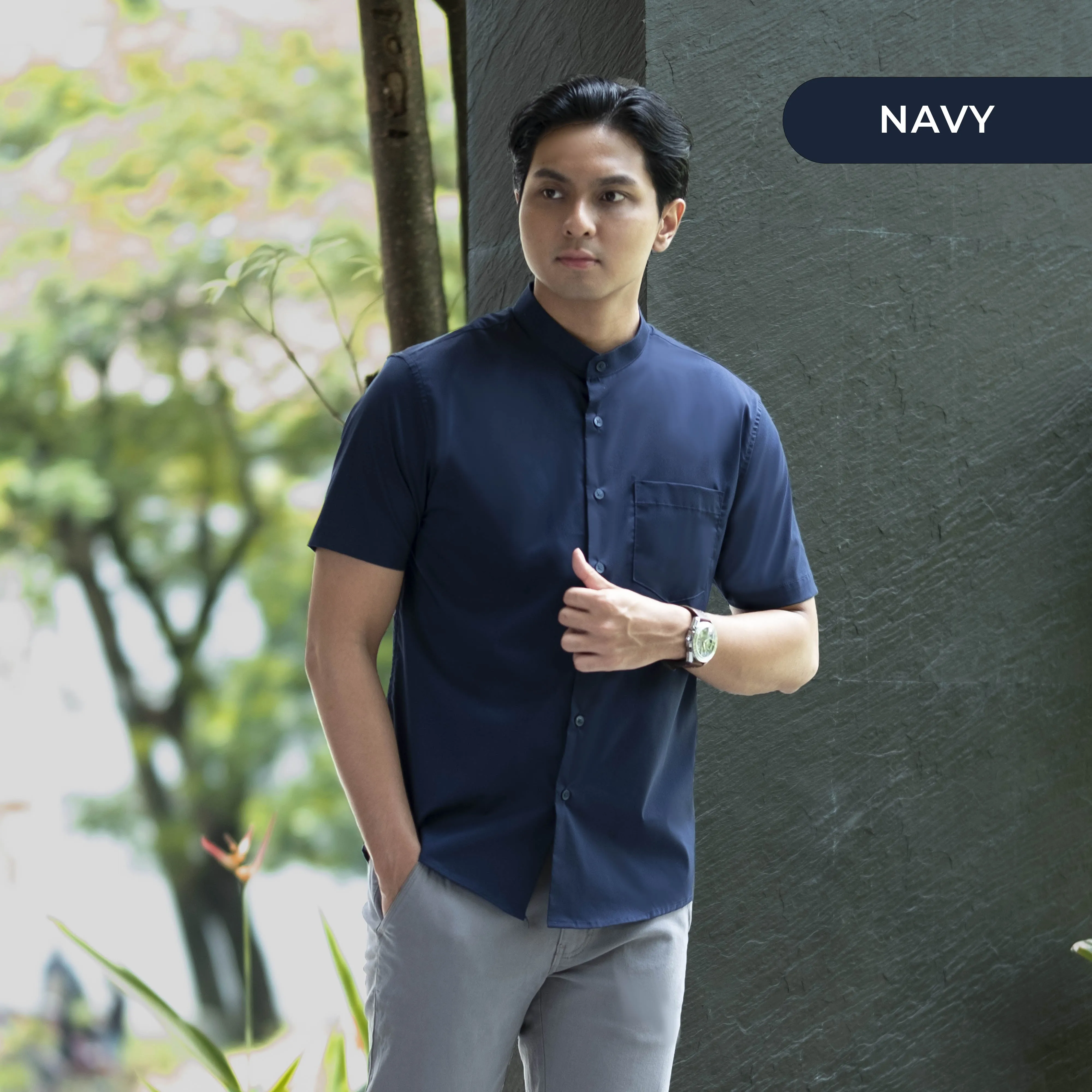 Zeon Collarless Shirt Short Sleeve