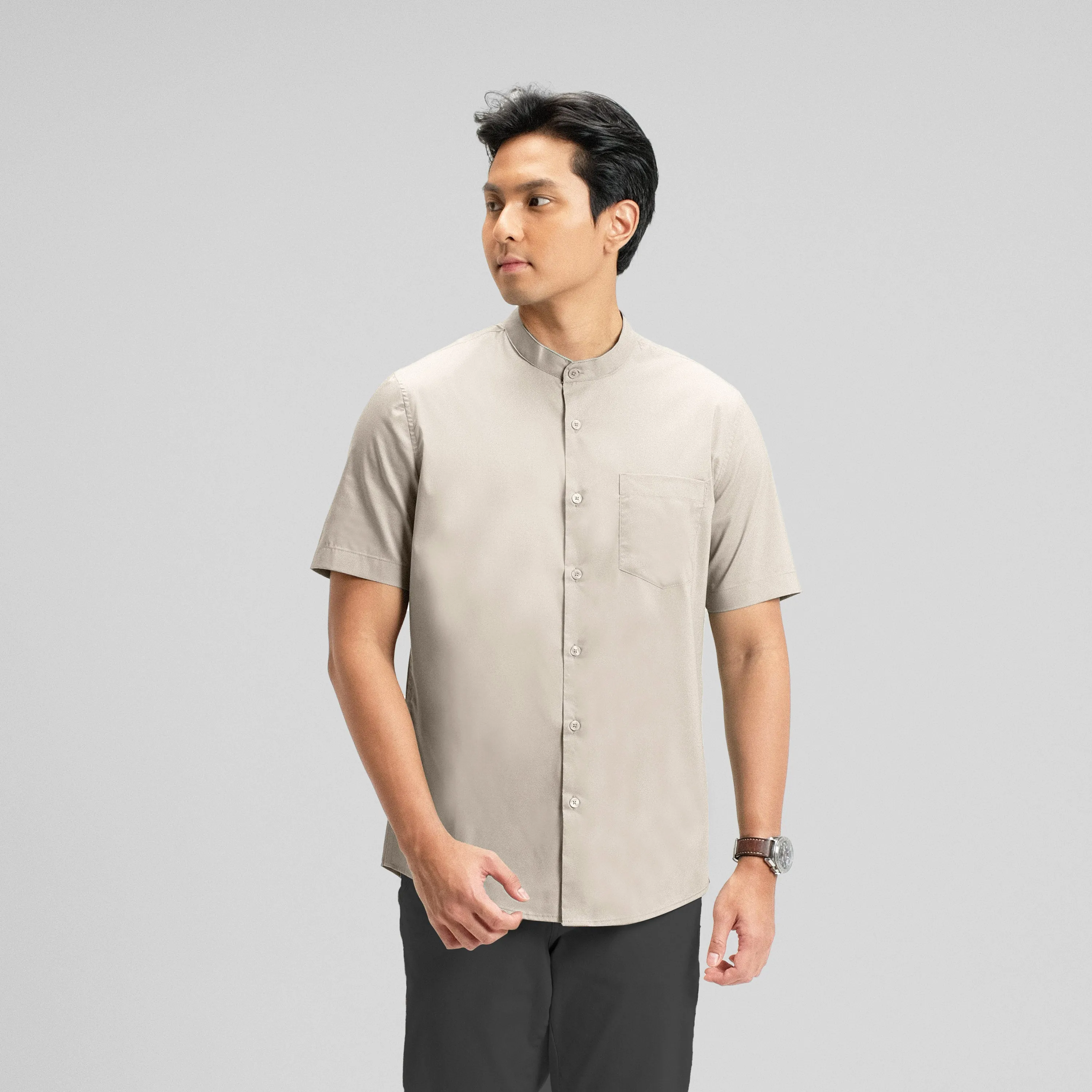 Zeon Collarless Shirt Short Sleeve